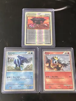 Pokemon TCG HGSS20&21 Promo Suicune And Entei W/ Burned Tower Trainer Card - Image 1