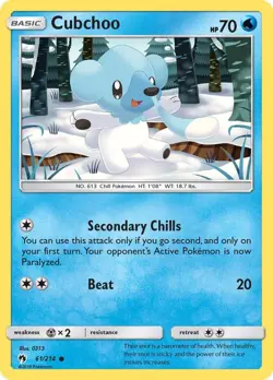 Cubchoo 61/214 SM - Lost Thunder NM Pokemon TCG - Image 1