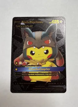 Pikachu Mega Lucario Tag Cosplay Black Foil Fan Art Display Card NM/M - Image 1