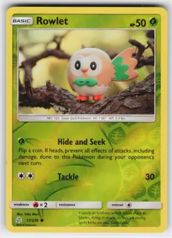 Rowlet 17 Reverse Holo 236 C Cosmic Eclipse Pokemon Near Mint - Image 1