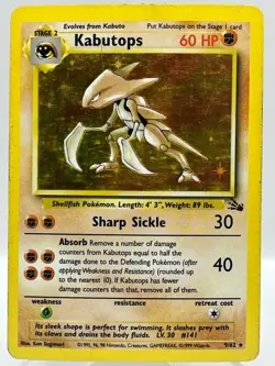 Kabutops 9/62 Fossil Unlimited Holo Rare WotC 1999 Vintage Pokemon TCG Card - Image 1