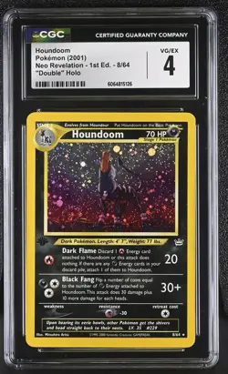 CGC 4 Houndoom Neo Revelation 1st Edition 8/64 Double Holo SWIRL Pokemon Card - Image 1