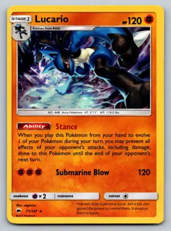 Pokemon Lucario Holo Rare SM - Burning Shadows 71/147 NM - Image 1