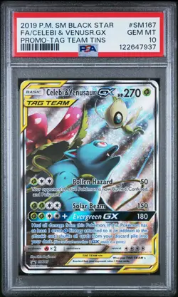 2019 POKEMON SM BLACK STAR PROMO #SM167 FULL ART/CELEBI & VENUSAUR GX PSA 10 - Image 1
