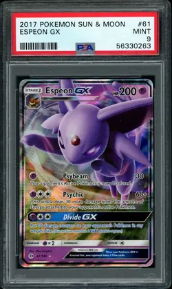 2017 Pokemon Sun & Moon Espeon GX #61 PSA 9 MINT - Image 1