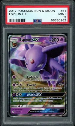 2017 Pokemon Sun & Moon Espeon GX #61 PSA 9 MINT - Image 1