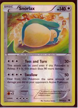 2016 POKEMON SNORLAX 77/124 FATES COLLIDE-RARE-REVERSE HOLO-NM/LP (Excellent) S2 - Image 1