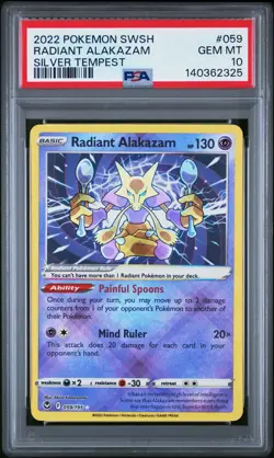 PSA 10 Radiant Alakazam Holo Rare SILVER TEMPEST 059/195 Graded Pokemon Card - Image 1