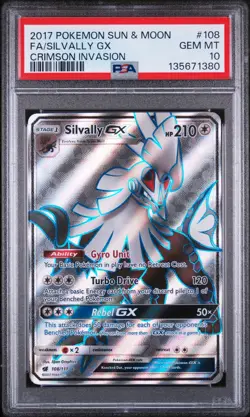 2017 POKEMON SUN & MOON CRIMSON INVASION #108 FULL ART/SILVALLY GX PSA 10 - Image 1