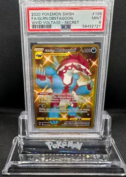Pokemon Galarian Obstagoon 198/185 Vivid Voltage Gold Secret Rare PSA 9 Mint - Image 1