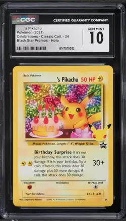 2021 Pokemon Celebrations Birthday Pikachu #24 CGC 10 - Image 1