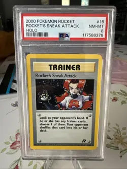 Pokemon TCG Team Rocket Rocket's Sneak Attack Holo PSA 8 NM 16/82 2000 - Image 1