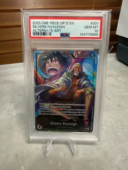 Silvers Rayleigh 2025 One Piece Legacy of Master #OP12-001 Alt Art PSA 10 - Image 1