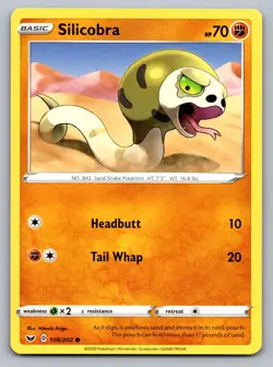 Pokemon TCG SWSH01: Sword & Shield Base Set Silicobra (108) 108/202 - Image 1