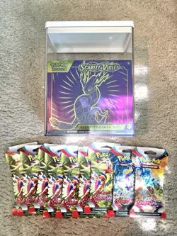 Pokemon TCG Scarlet & Violet ETB + 9 Sleeves (18 Packs) + Acrylic Case Bundle 820650853418 - Image 1