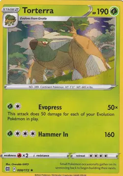 Torterra 008/172 Holo Rare Brilliant Stars Pokemon Holo Near Mint - Image 1