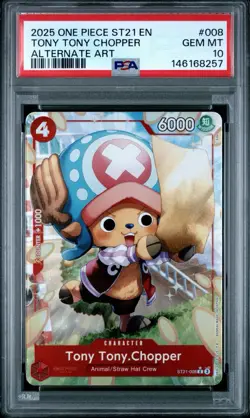 2025 ONE PIECE STARTER DECK ST21-EX GEAR 5 ALT ART #008 TONY TONY CHOPPER PSA 10 - Image 1
