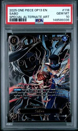 2025 ONE PIECE OP13-CARRYING ON HIS WILL SPECIAL ALTERNATE ART #118 SABO PSA 10 - Image 1