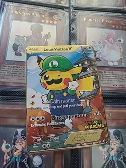 Pikachu Luigi Louis Vuitton V Promo Gold Metal Card Collectible - Image 1