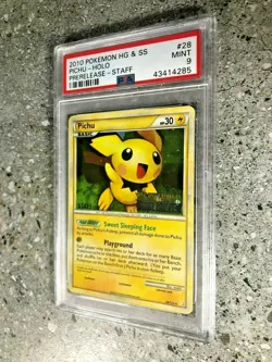 Pokemon TCG STAFF Prerelease Pichu 28/123 HGSS Heart Gold Soul Silver PSA 9 MINT - Image 4