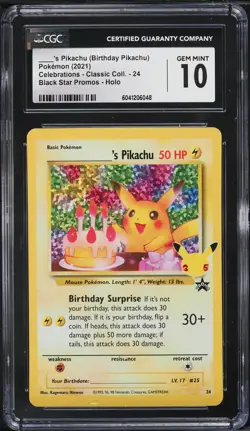 2021 Pokemon Celebrations Birthday Pikachu #24 CGC 10 - Image 1