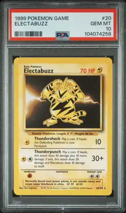 Electabuzz 20/102 Game Pokemon PSA 10 - Image 1