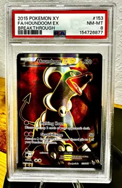 2015 POKEMON XY BREAKTHROUGH HOUNDOOM EX #153 PSA 8 NM - Image 1