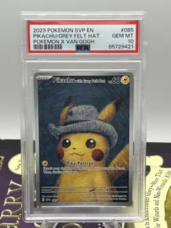 2023 Pokemon Pikachu with Grey Felt Hat Van Gogh Full Art 085 PSA 10 - Image 1