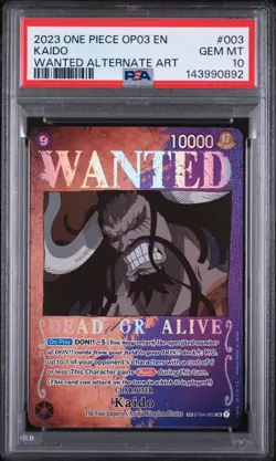 2023 ONE PIECE OP03-PILLARS OF STRENGTH WANTED ALTERNATE ART #003 KAIDO PSA 10 - Image 1