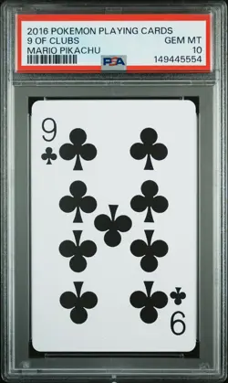 2016 POKEMON PLAYING CARDS MARIO PIKACHU 9 OF CLUBS PSA 10 - Image 1