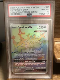 2017 POKEMON SUN & MOON GUZZLORD GX CRIMSON INVASION-SECRET #116 PSA 10 - Image 1