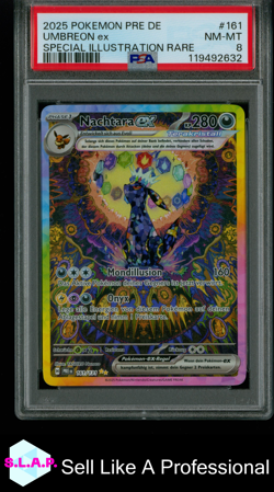 UMBREON EX SPECI4L ILL RARE POKEMON GER PRE DE-PRISMATIC EVO 2025 161 PSA 8 - Image 1