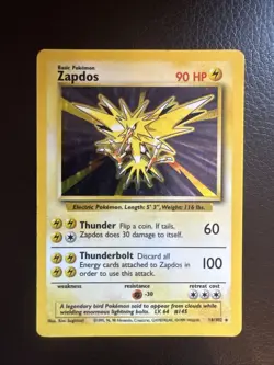 1999 Pokemon TCG Base Set Zapdos Holo Rare 16/102 LP - Image 1