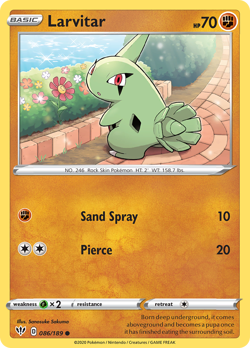 Larvitar 086/189 Darkness Ablaze Common NM 2020 Reverse Holo - Image 2