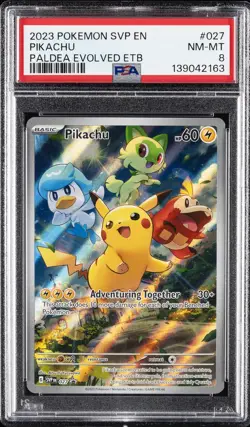 2023 POKEMON SVP EN-SV BLACK STAR PROMO #027 PIKACHU PSA 8 - Image 1