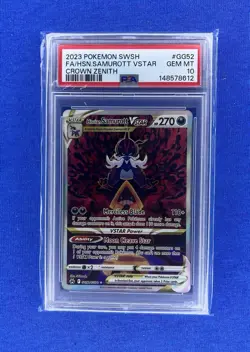 2023 POKEMON SWSH FA/HSN.SAMUROTT VSTAR CROWN ZENITH PSA #GG52 GEM MT 10 - Image 1