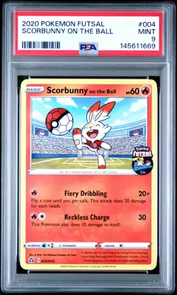 2020 POKEMON FUTSAL #004 SCORBUNNY ON THE BALL PSA 9 - Image 1