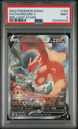 2022 POKEMON SWORD & SHIELD BRILLIANT STARS #154 FULL ART/CHARIZARD V PSA 9 - Image 1