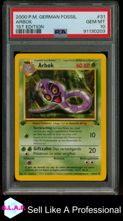 ARBOK 1ST EDITION POKEMON GERMAN FOSSIL 2000 31 PSA 10 - Image 1