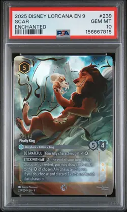 2025 DISNEY LORCANA EN 9-FABLED ENCHANTED #239 SCAR - FINALLY KING PSA 10 - Image 1