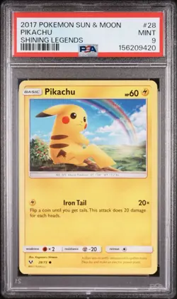 2017 Pokemon Shining Legends Pikachu #28/73 PSA 9 - Image 1