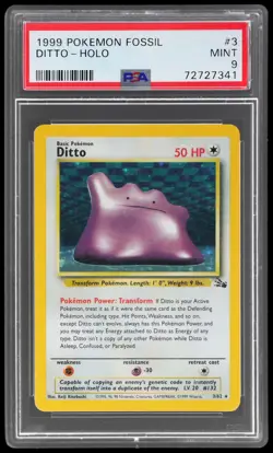 1999 Pokemon Fossil Ditto #3 PSA 9 Holo Mint - Image 1