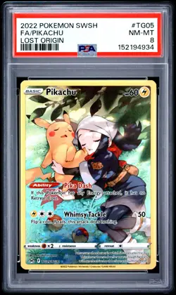 PSA 8 Pikachu TG05/TG30 Pokemon Lost Origin Trainer Gallery Full Art 2022 NM-MT - Image 1