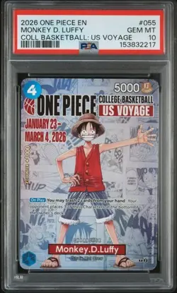 2026 One Piece EN College Basketball US Voyage #055 Monkey D Luffy PSA 10 - Image 1