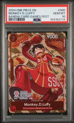 MONKEY D. LUFFY P-080 BANDAI CARD GAMES FEST 2024 ONE PIECE PROMO CARD PSA 10 - Image 3