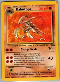 Kabutops 24/62 Non Holo Fossil - Pokemon Card - LP - Image 1