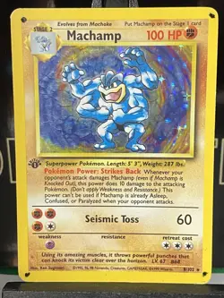 Machamp 8/102 | 1st Edition Holo Rare | Base Set | Pokemon TCG 1999 HP/DAMAGED - Image 3