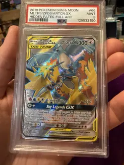 Pokemon TCG Moltres Zapdos Articuno GX 66/68 Full Art Hidden Fates PSA 9 - Image 1