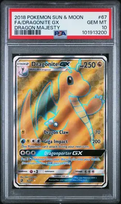 2018 Pokemon Dragonite GX Full Art Dragon Majesty Sun & Moon #67 PSA 10 - Image 1