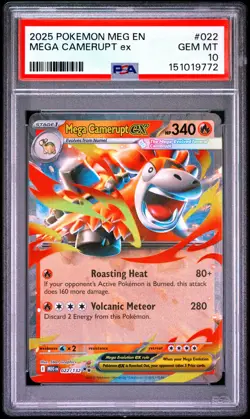 2025 POKEMON MEG EN-MEGA EVOLUTION #022 MEGA CAMERUPT EX PSA 10 - Image 1